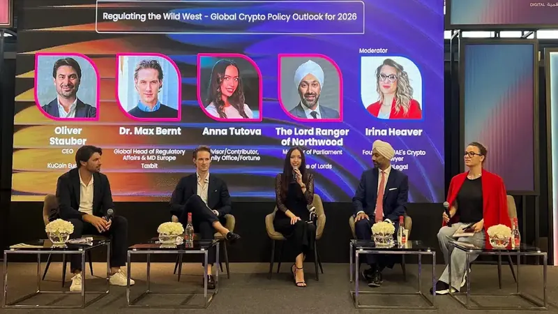 Irina Heaver at Future Blockchain Summit 2025 in Dubai, UAE, presenting on crypto regulation, digital asset compliance, and Web3 legal strategy for the Middle East